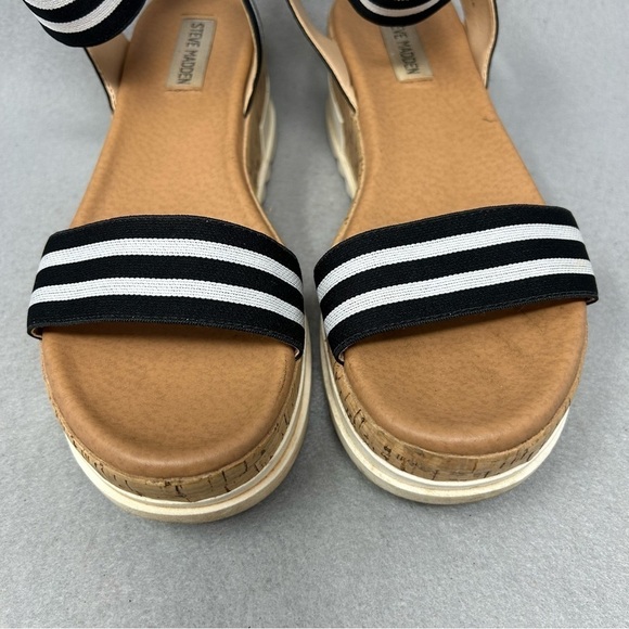 Steve Madden Size 8.5 Elba Sandals Black White Strap Platform Wedge Chunky Shoes - Picture 6 of 12